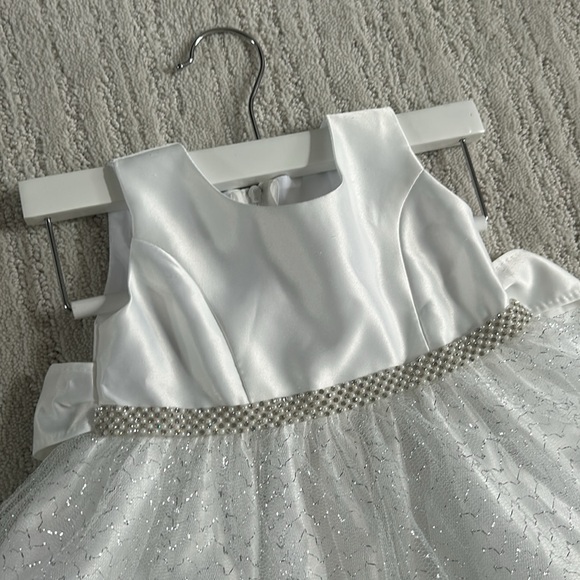 NWOT 12-18 months formal baptism wedding tulle metallic bow baby girl dress - Picture 2 of 7